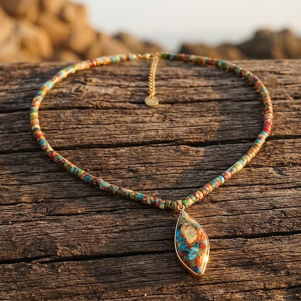 Boho Multicolor Turquoise Teardrop Pendant Necklace