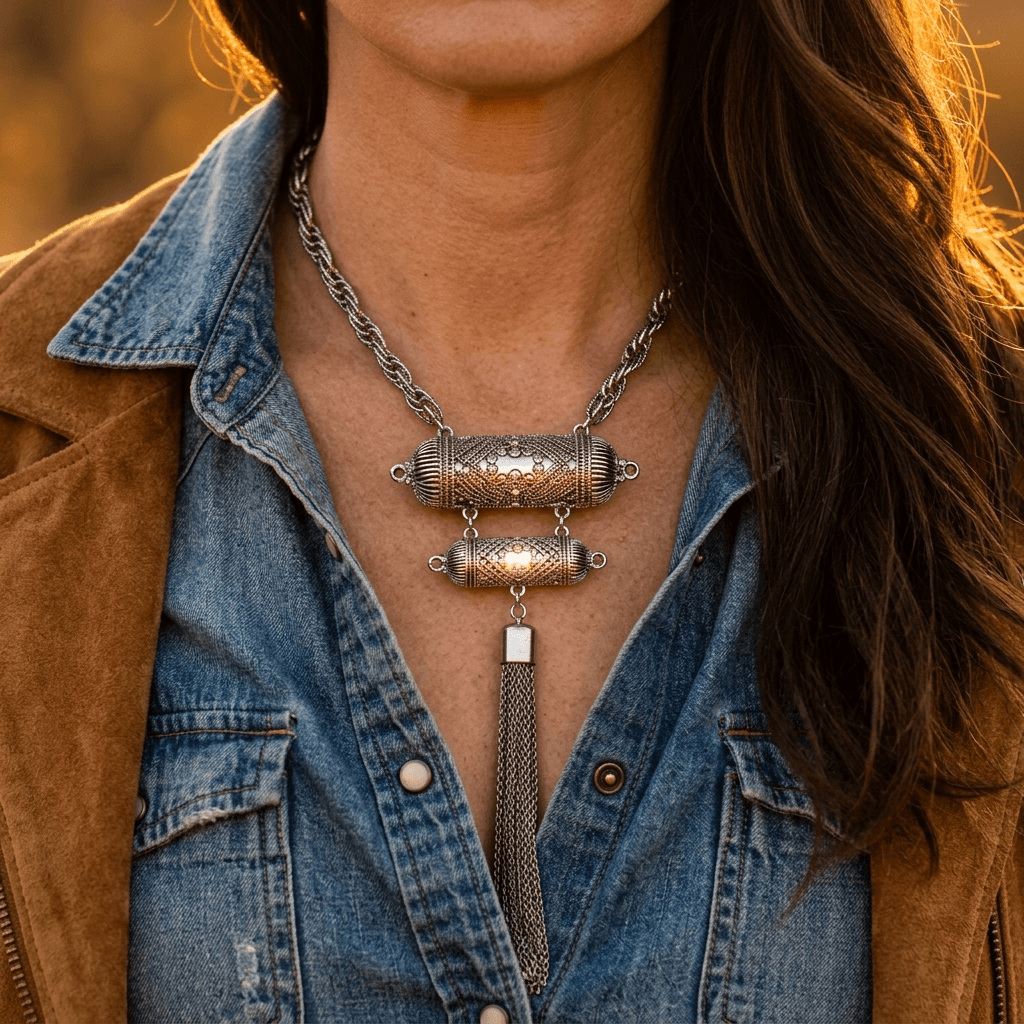 Hollow Geometric Resin Pendant Western Cowboy Necklace
