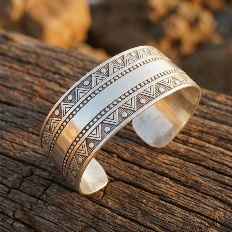 Tribal Silver Geometric Inlay Bracelet