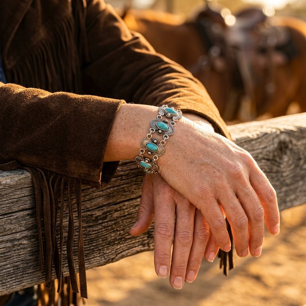 Boho Silver Turquoise Oval Bracelet