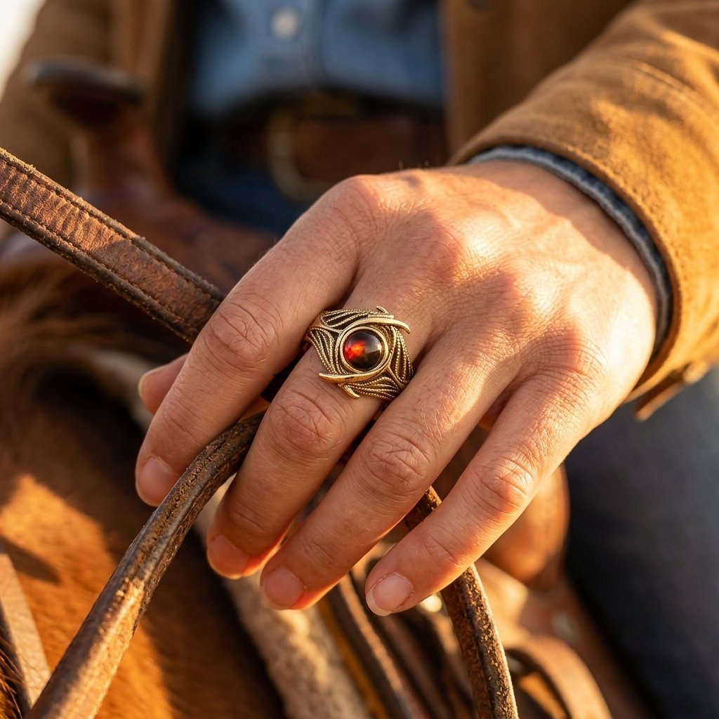 Retro Gold Amber Round Wing Ring