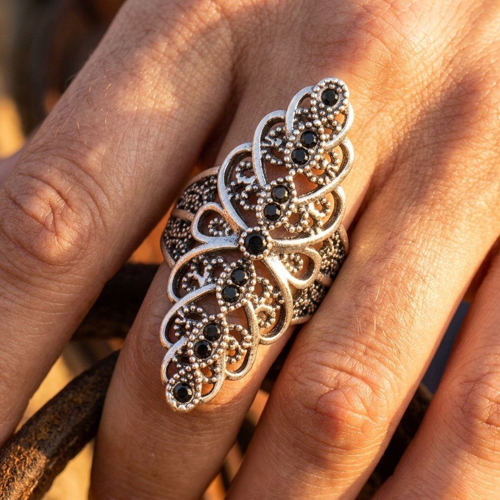 Vintage Silver Black Zirconia Filigree Ring