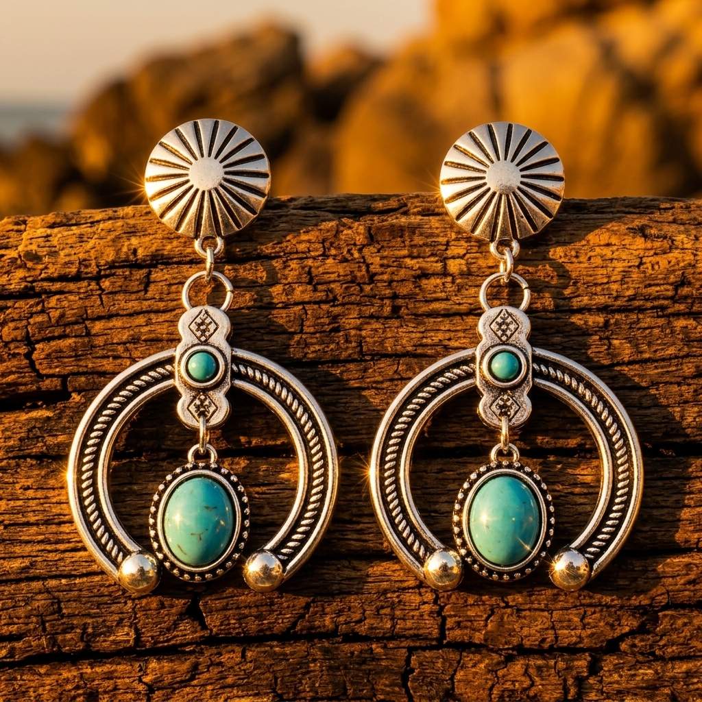 Southwestern Silver Turquoise Squash Earrings