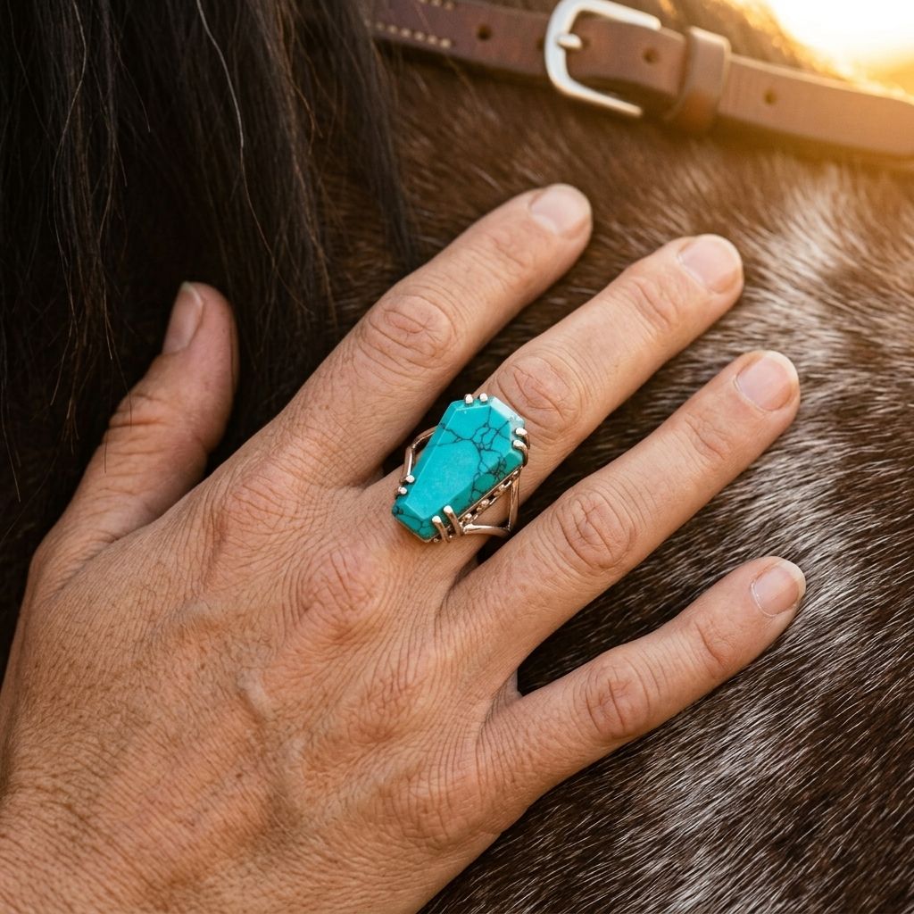 Boho Silver Turquoise Coffin Ring