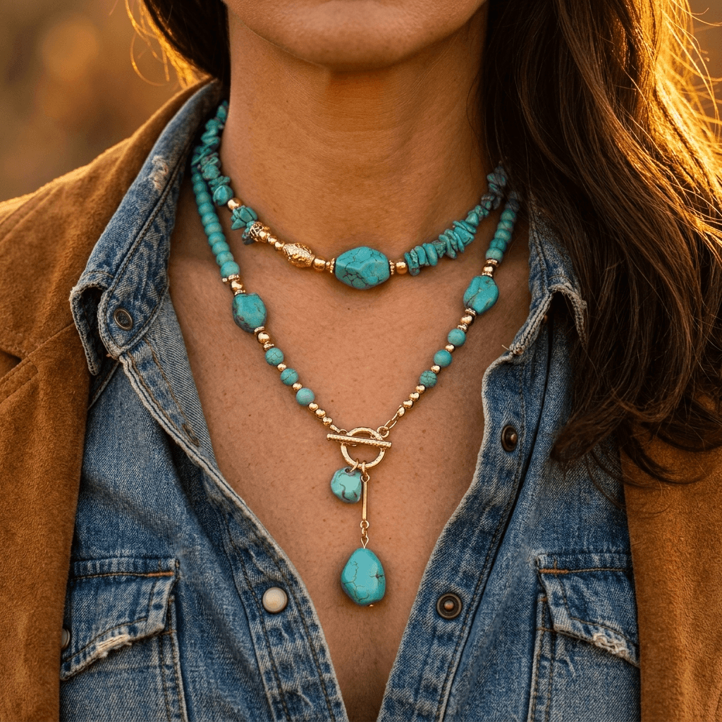 Vintage Turquoise Heart Pendant Beaded Necklace