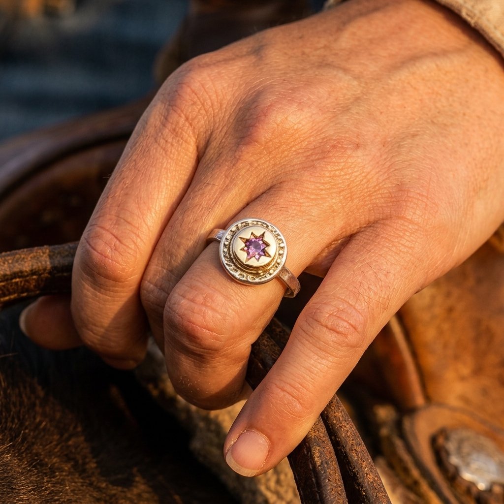 Vintage Gold Hammered Purple Amethyst Ring