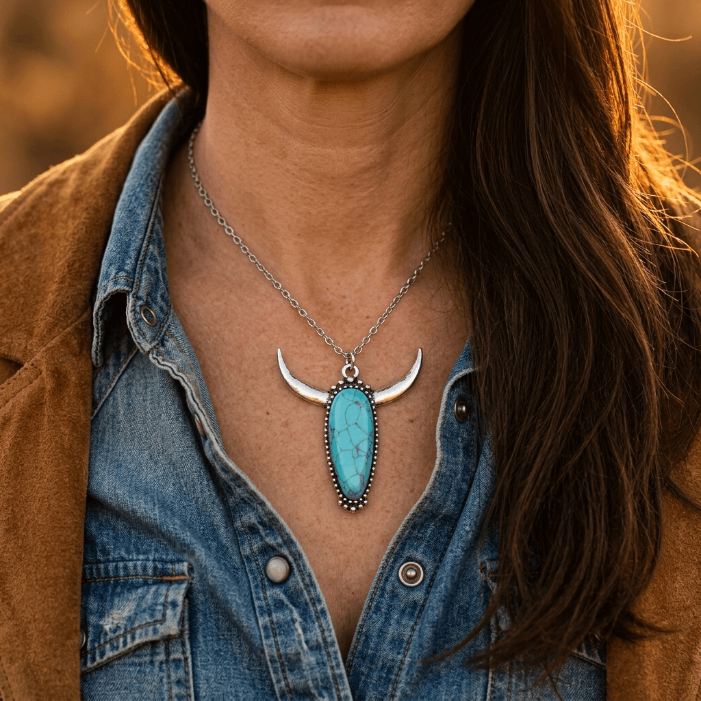 Blue Horn Pendant Necklace
