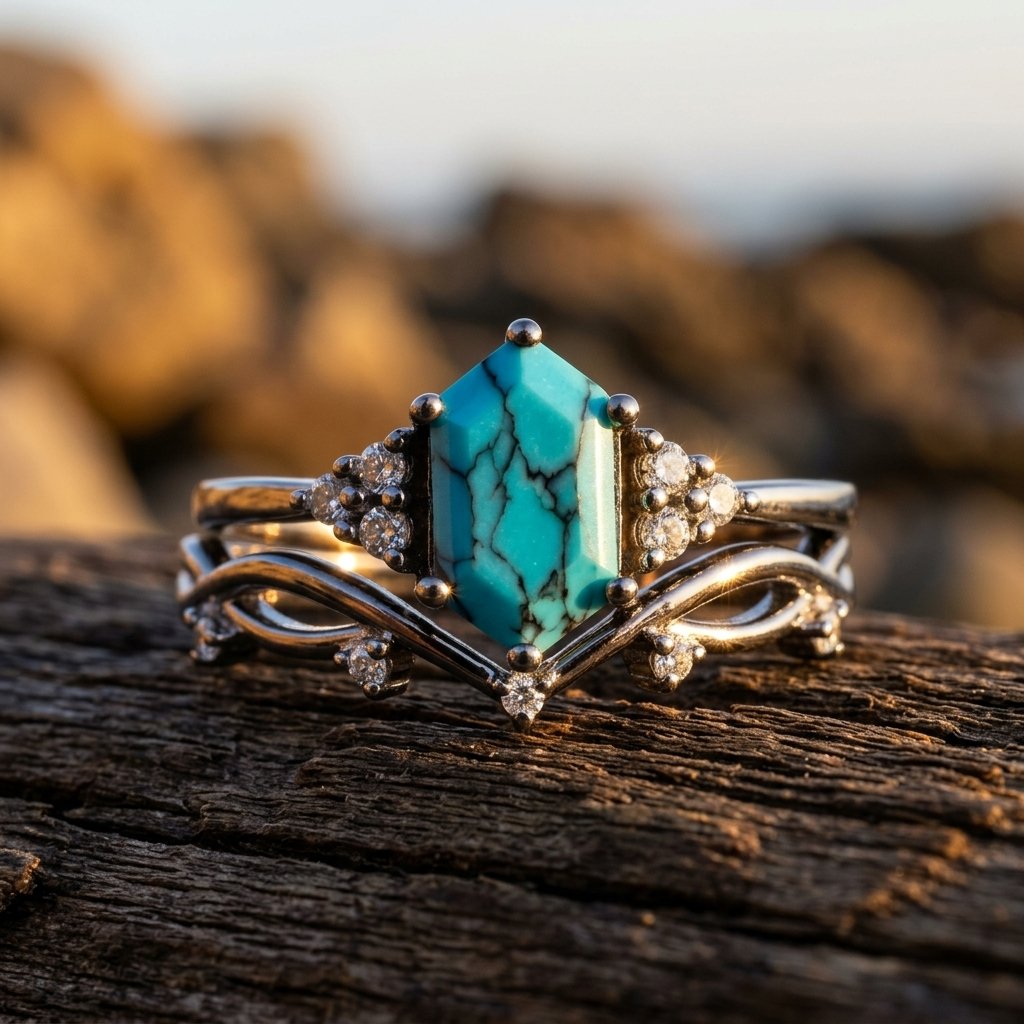 Boho Gold Turquoise Cushion Ring