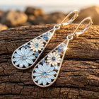 Boho Silver Filigree Flower Teardrop Earrings