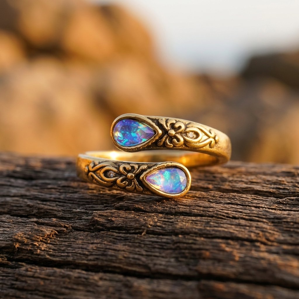 Vintage Copper Opal Filigree Teardrop Ring