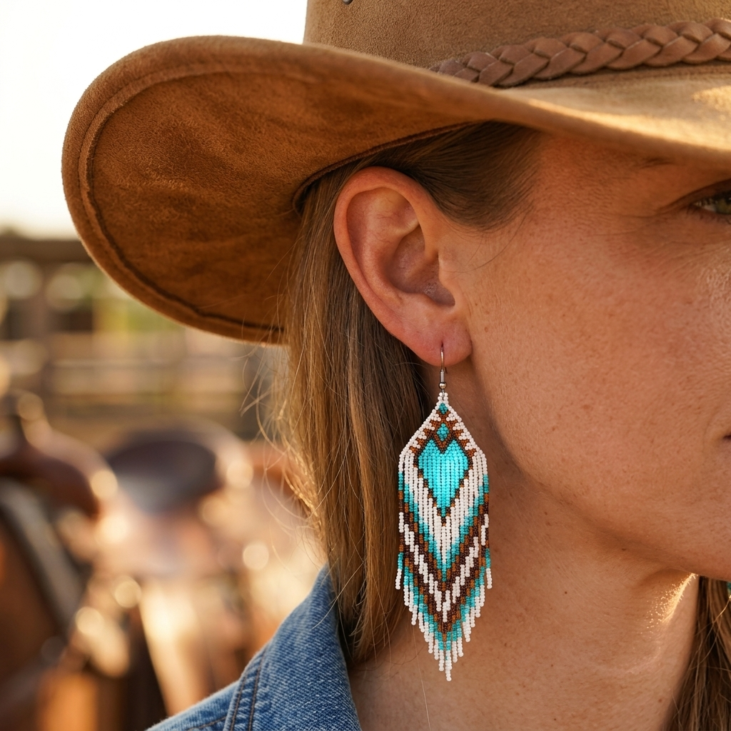 Bohemian Beaded Tassel Earrings Turquoise Heart Earrings