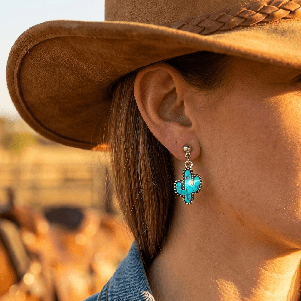 Chic White Blue Cactus Drop Earrings