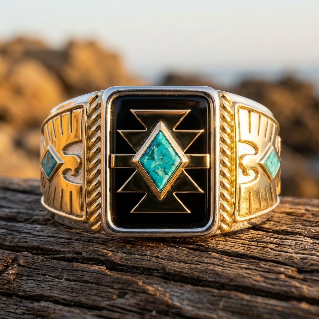 Southwestern Gold Turquoise Diamond Ring