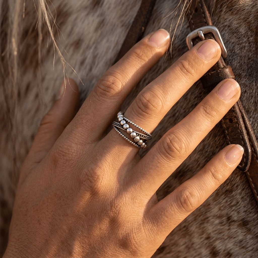 Country Bead Silver Statement Ring