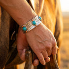 Hammered Silver Turquoise Cactus Bangle Bracelet