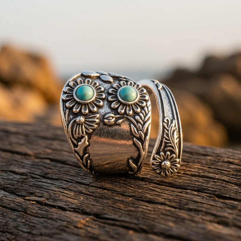 Vintage Silver Filigree Turquoise Owl Ring