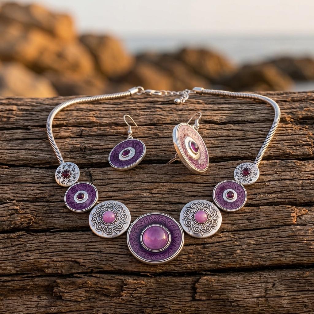 Floral Gold Oval Necklace Earring Set