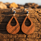 Vintage Western Teardrop Wood Earrings