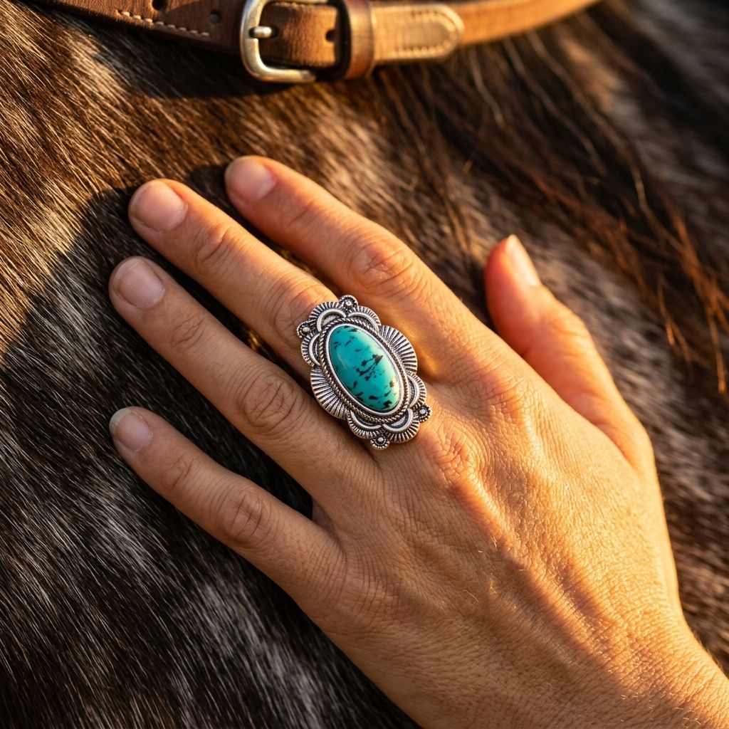 Boho Silver Turquoise Oval Ring