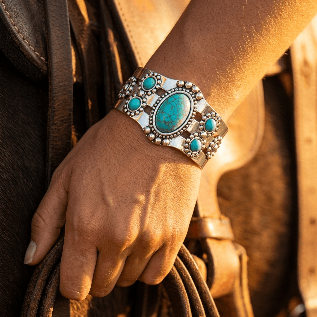 Bohemian Turquoise Sterling Silver Statement Bracelet