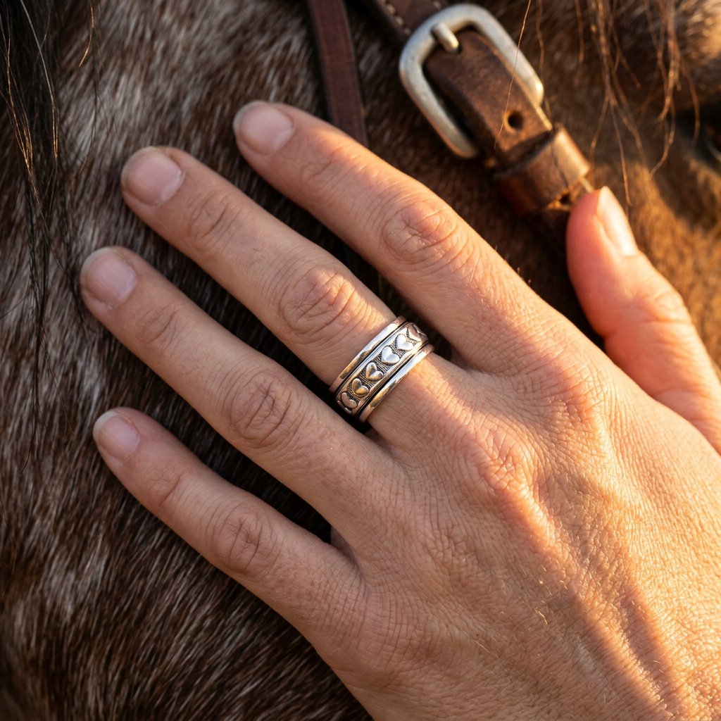 Boho Silver Heart Band Spinner Ring