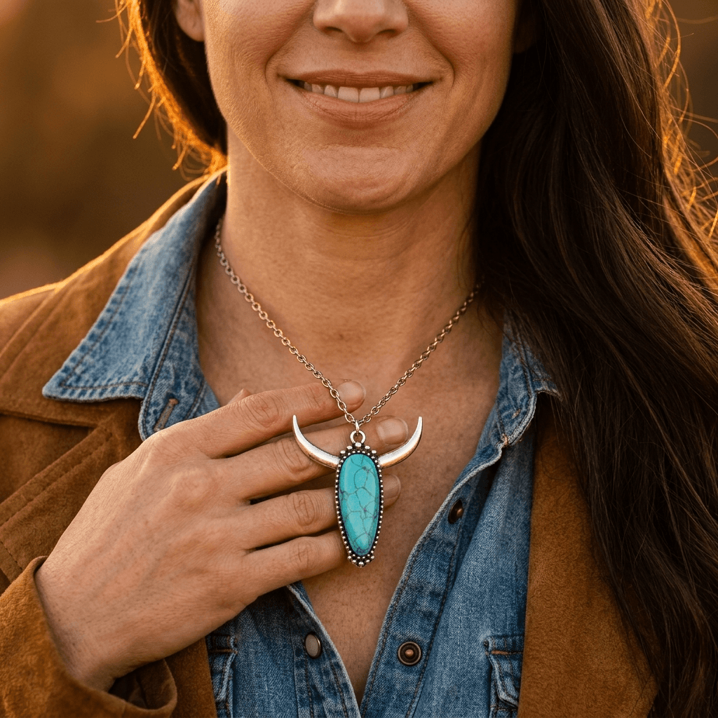 Blue Horn Pendant Necklace