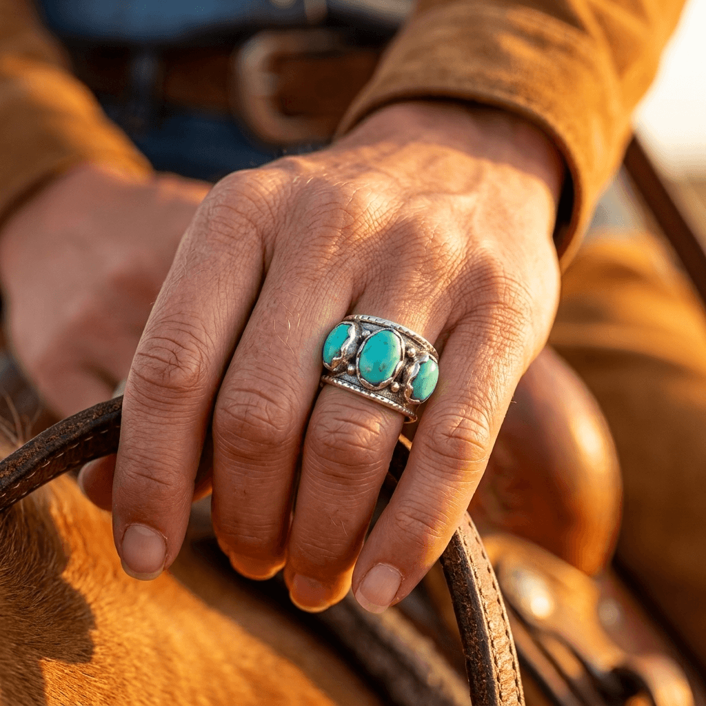 Bohemian Copper Turquoise Inlaid Western Ring