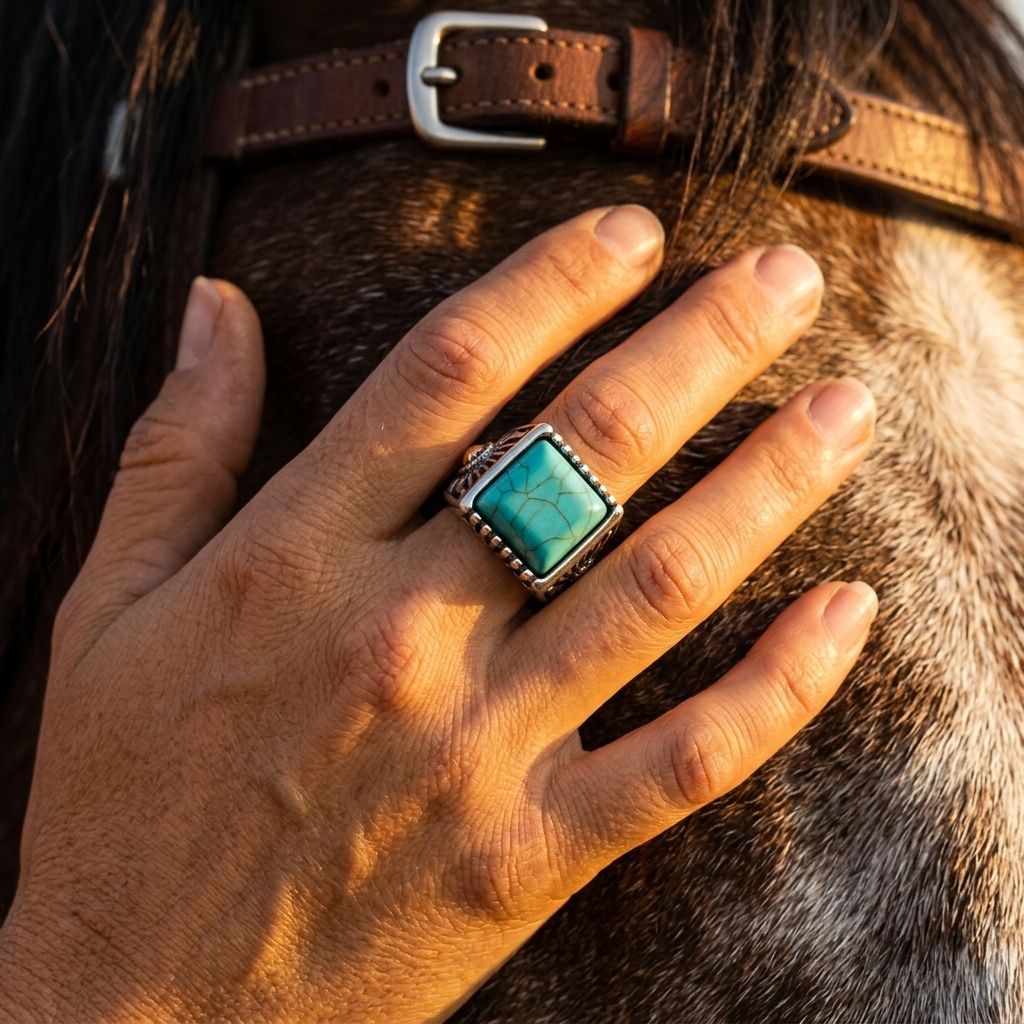 Retro Brass Turquoise Wing Inlay Ring