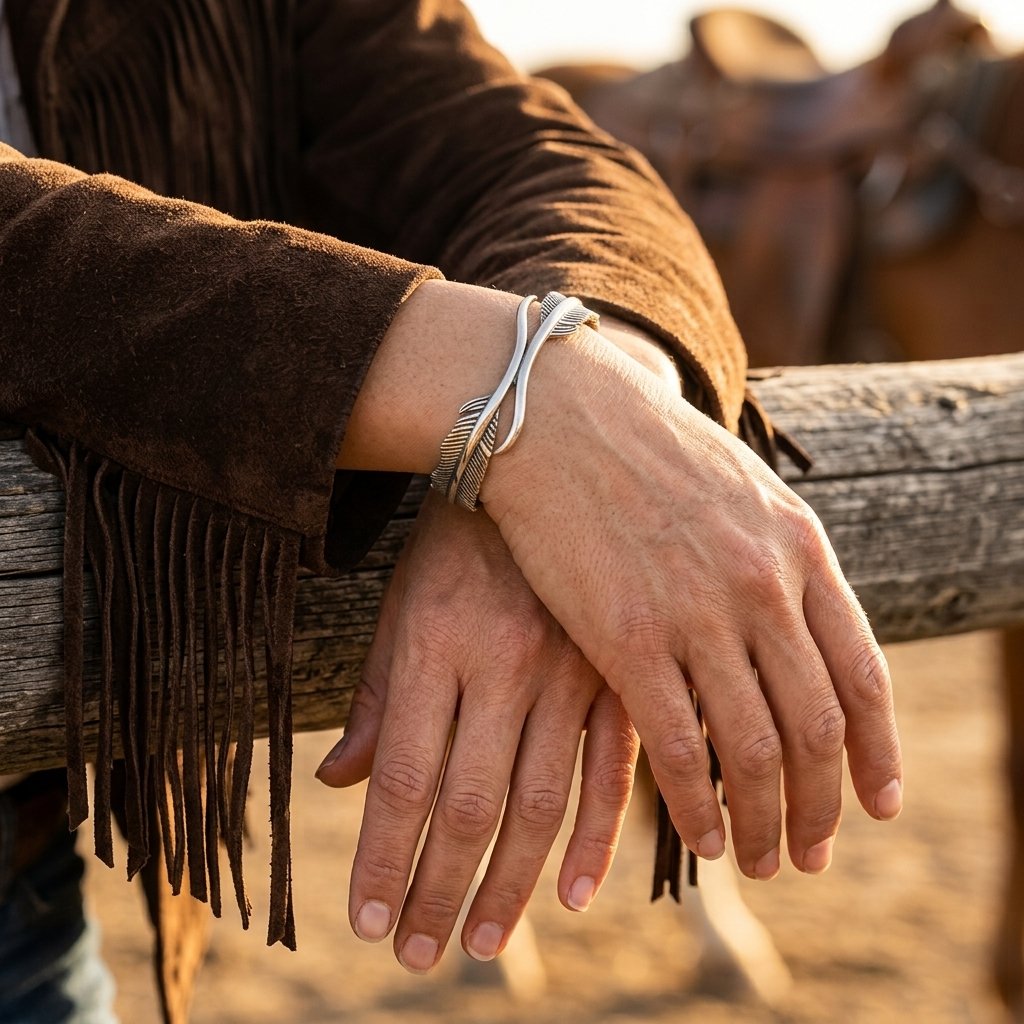 Boho Silver Feather Leaf Cuff Bracelet