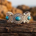 Boho Silver Turquoise Filigree Flower Bracelet