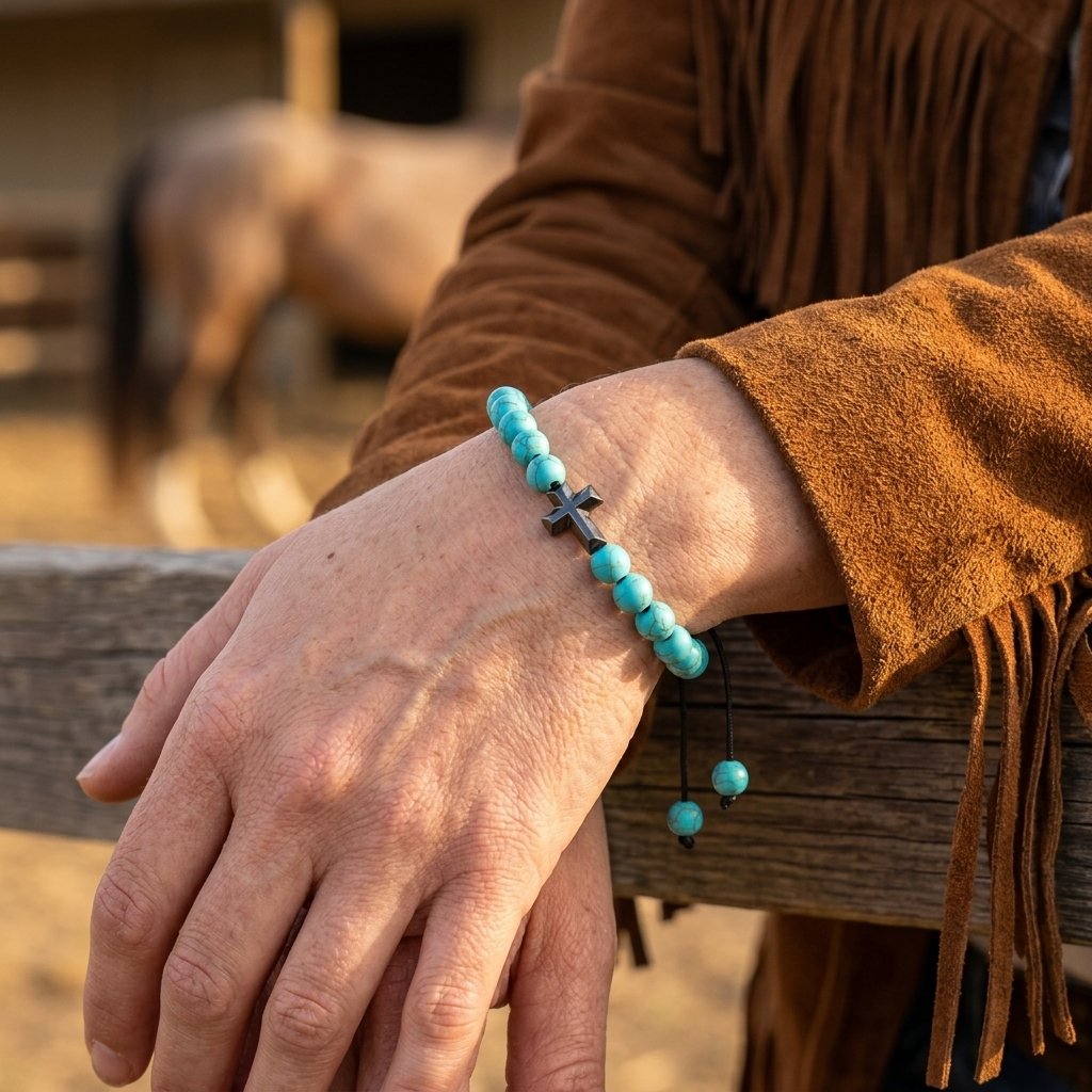Boho Turquoise Round Beads Cross Bracelet