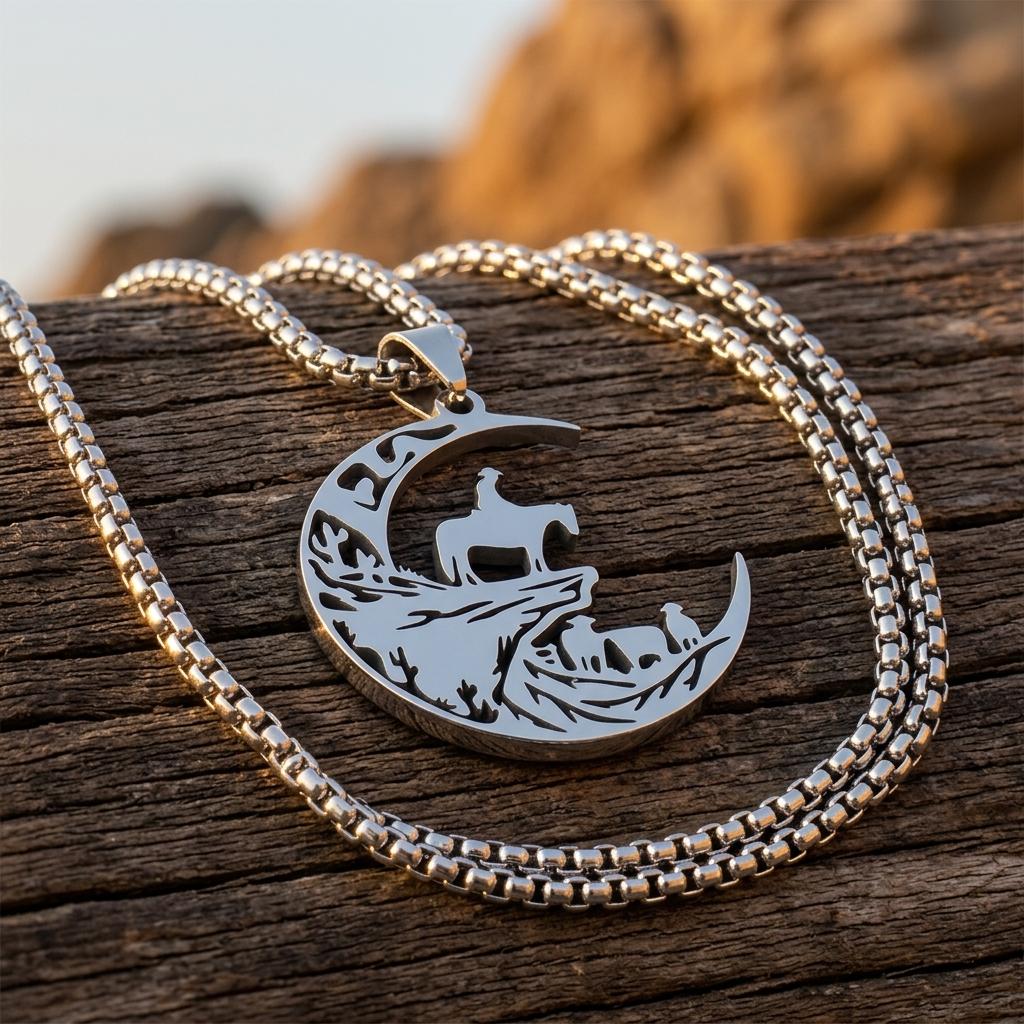 Celestial Silver Moon Horse Necklace