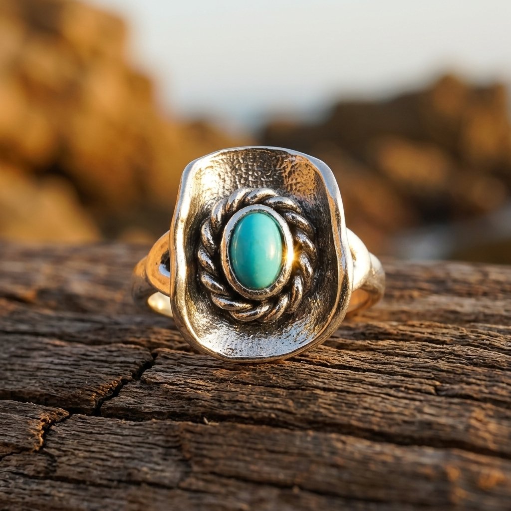 Boho Silver Turquoise Oval Filigree Ring