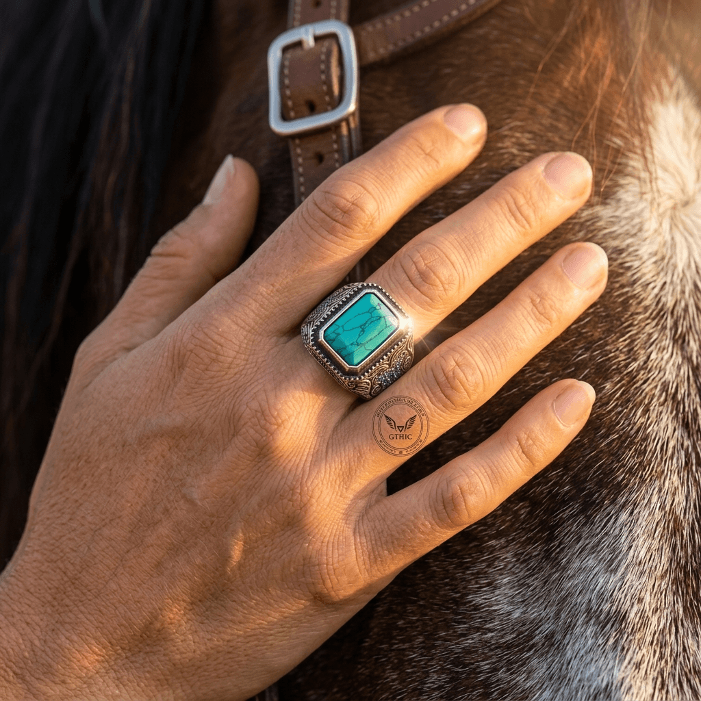 Vintage Stainless Steel Turquoise Statement Ring