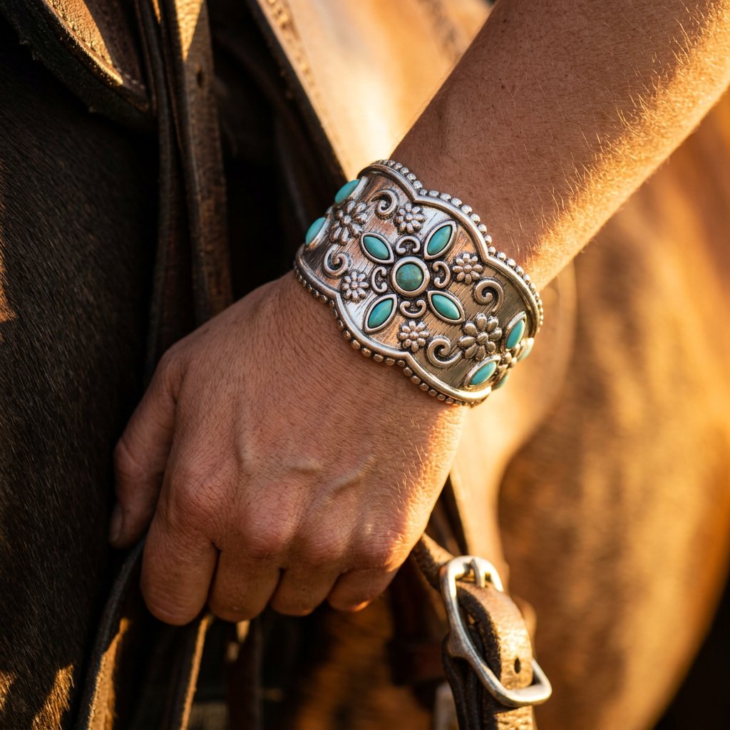 Vintage Silver Turquoise Filigree Bracelet