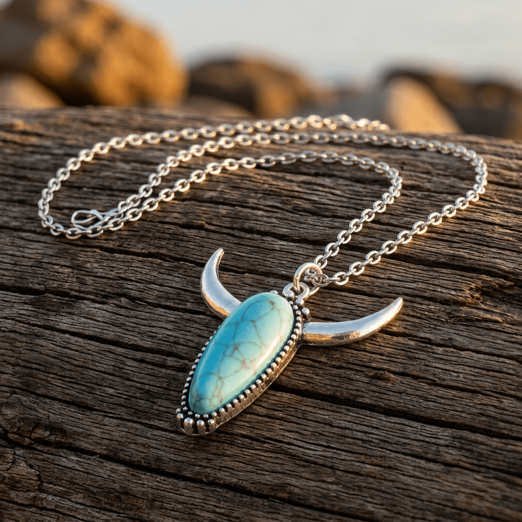 Blue Horn Pendant Necklace