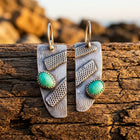 Boho Silver Turquoise Textured Rectangle Earrings