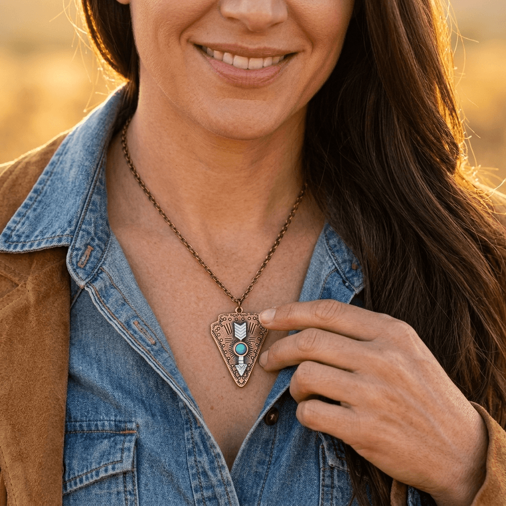 Vintage Ethnic Copper Tribal Feather Necklace
