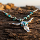 Boho Silver Turquoise Longhorn Pendant Necklace