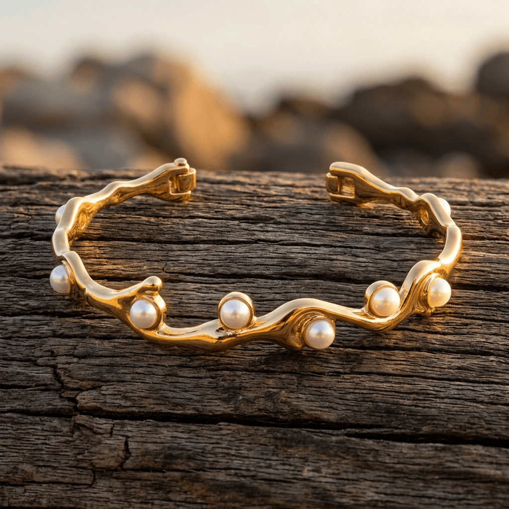 Border Inlaid Pearl Open Light Luxury Bracelet
