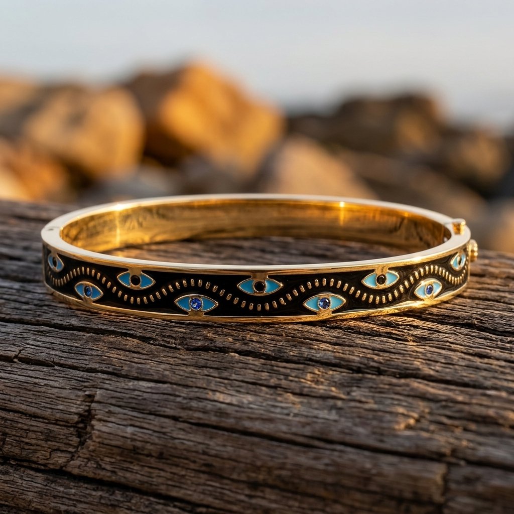 Vintage Gold Enamel Evil Eye Bracelet