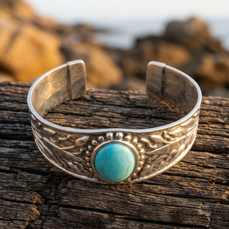 Boho Bronze Filigree Turquoise Bracelet