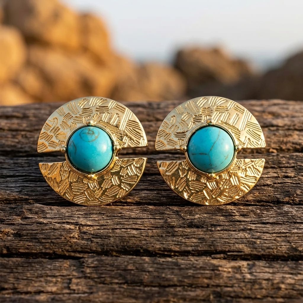 Boho Gold Turquoise Textured Earrings