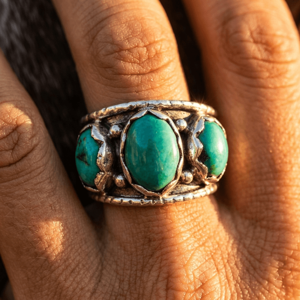 Bohemian Copper Turquoise Inlaid Western Ring