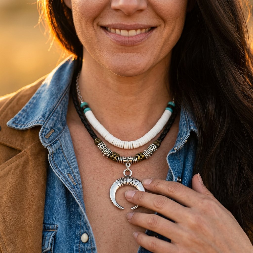 Tribal Silver Crescent Moon Pendant Bracelet