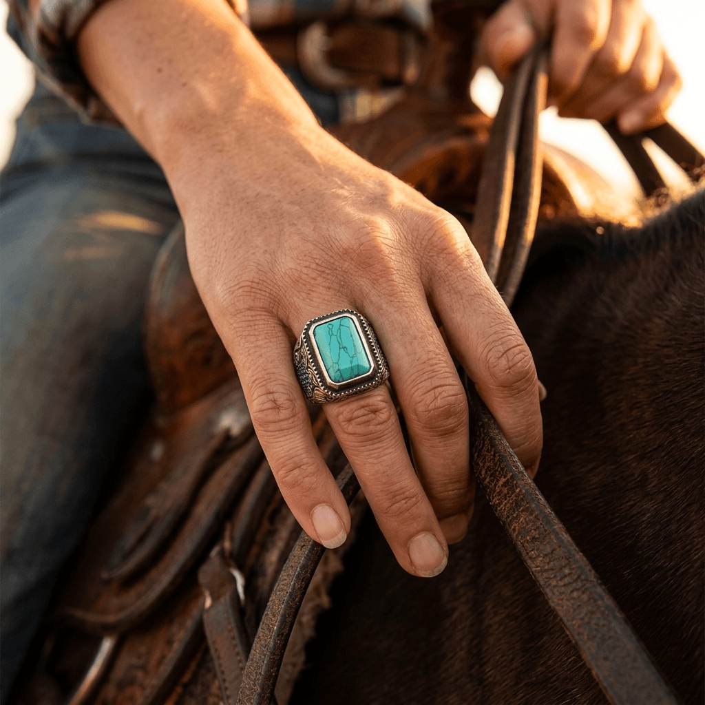 Vintage Stainless Steel Turquoise Statement Ring