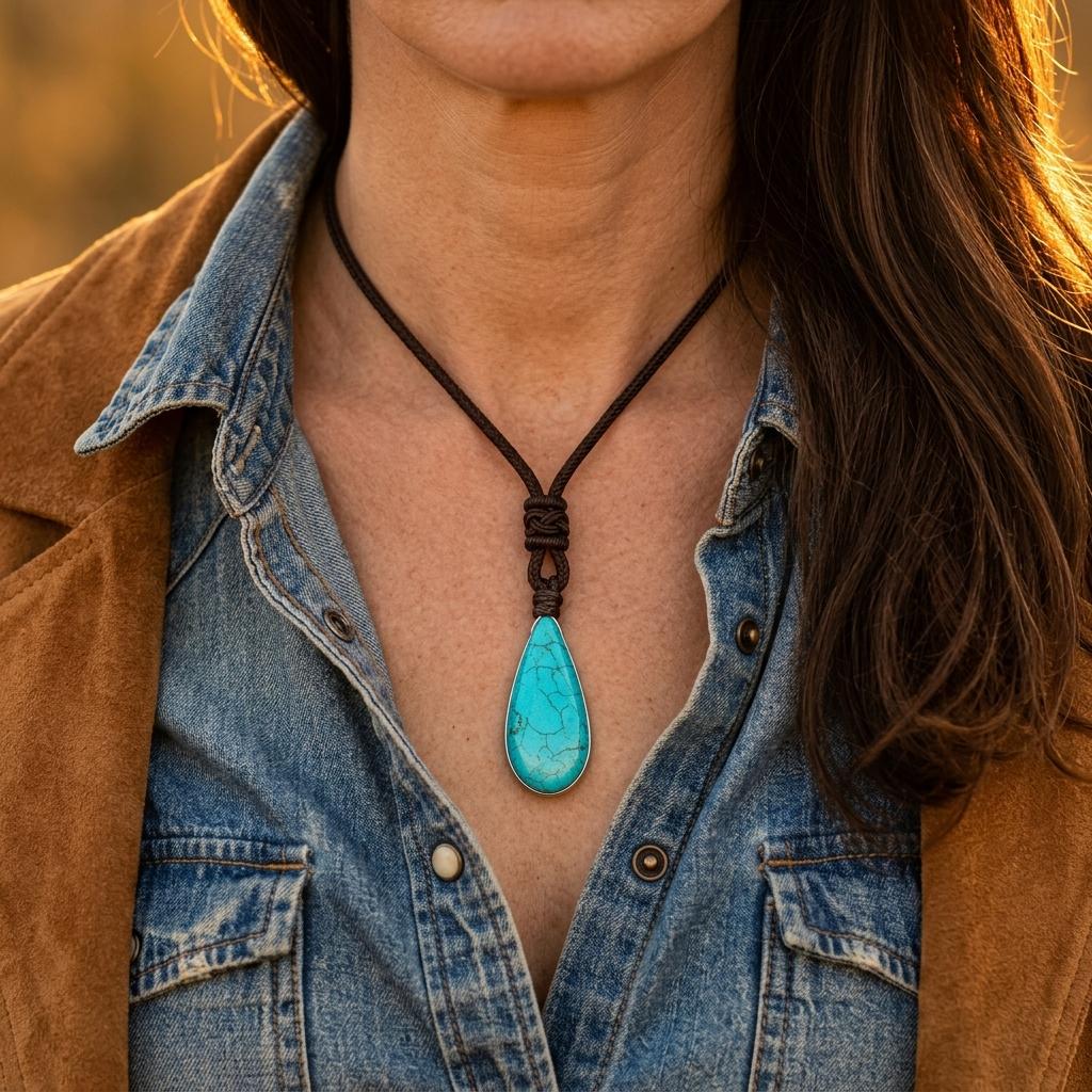 Boho Brass Turquoise Teardrop Necklace