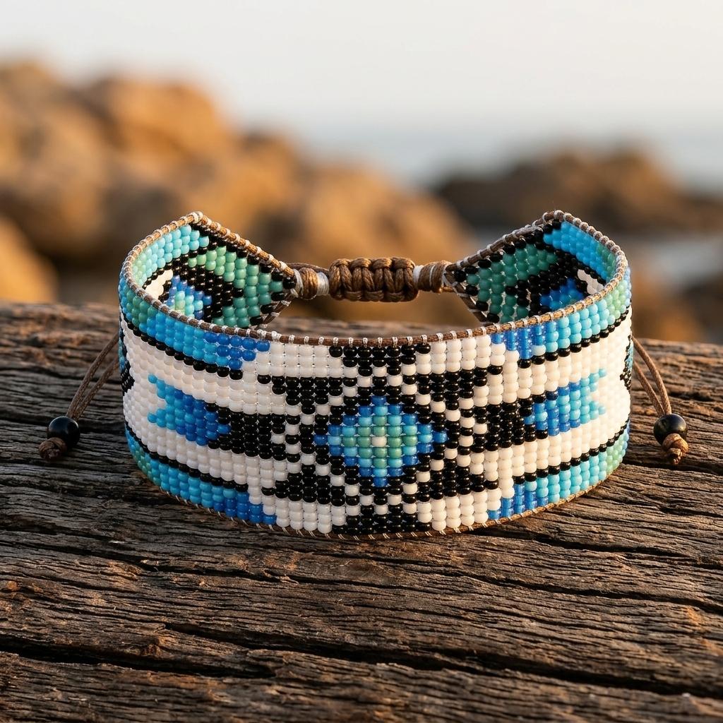 Bohemian Blue White Black Geometric Woven Bracelet