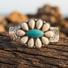 Boho Silver Turquoise Oval Flower Bracelet