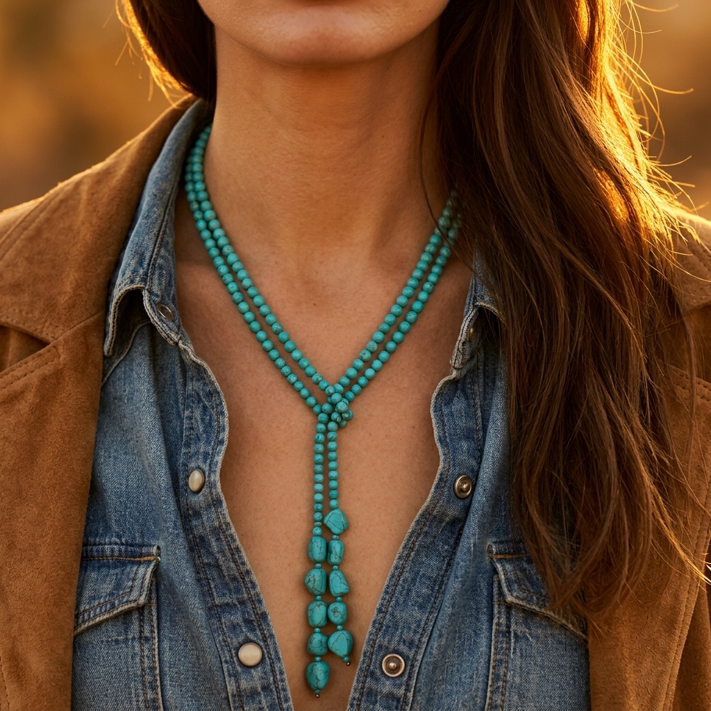 Boho Turquoise Bead Layered Long Necklace